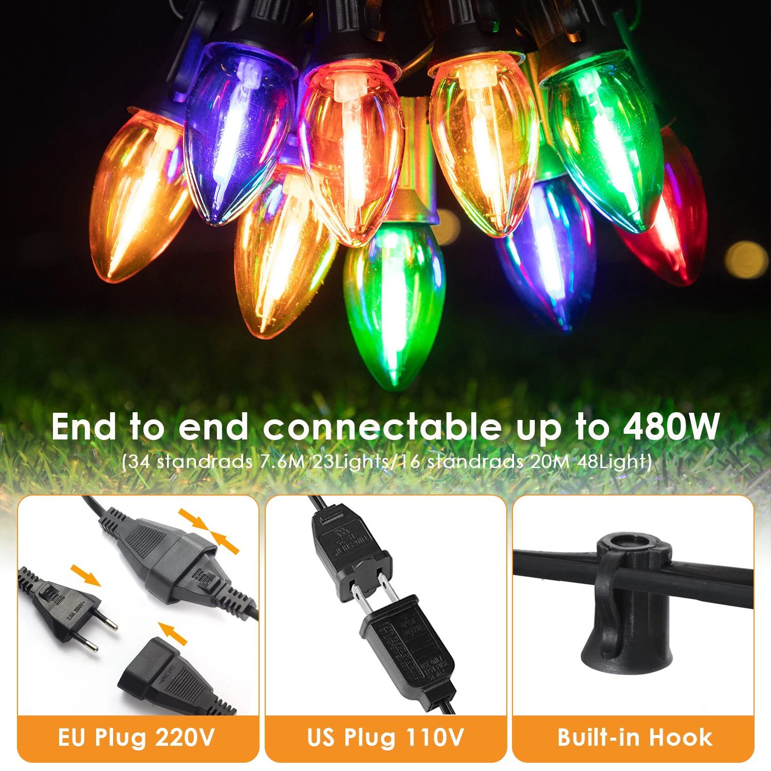 Christmas Outdoor String Lights 25ft 65ft Plastic C7 Colored Shatterproof S2c60437d998a4a24ab41681a9bcd0e55z