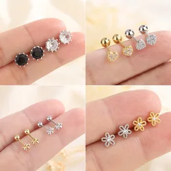 2Pcs 925 Silver Needles Minimal Earrings Crystal Zircon Small Huggie Thin Cartilage Earring Helix Tragus Piercing Jewelry
