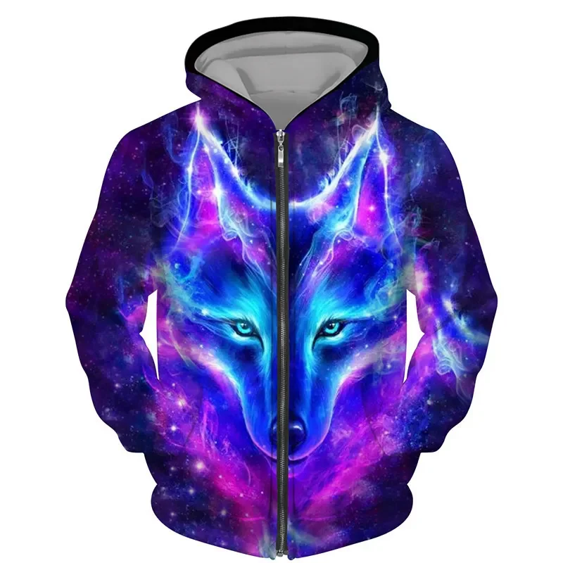 thumbnail image 1 of Sudadera con capucha y cremallera con estampado 3D de lobo y animal genial para hombre y mujer, moda urbana, jersey de gran tamaño para niños, talla europea Y2K, 1 of 5