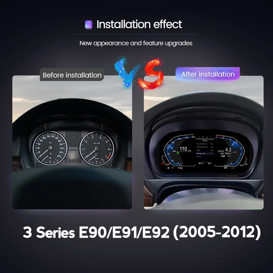 Panel de instrumentos digital LCD MEKEDE Europe Stock para BMW Serie 3 E90/E91/E92/E93 2005-2012, velocímetro, cabina virtual. 2