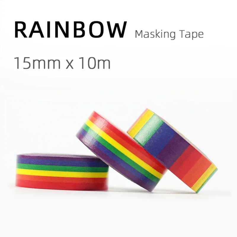 Rainbow Color Washi Tapes Set for Gift Album Diary15mm*10m Adhesive Basic Decoration Masking Tape Stickers 1pcs