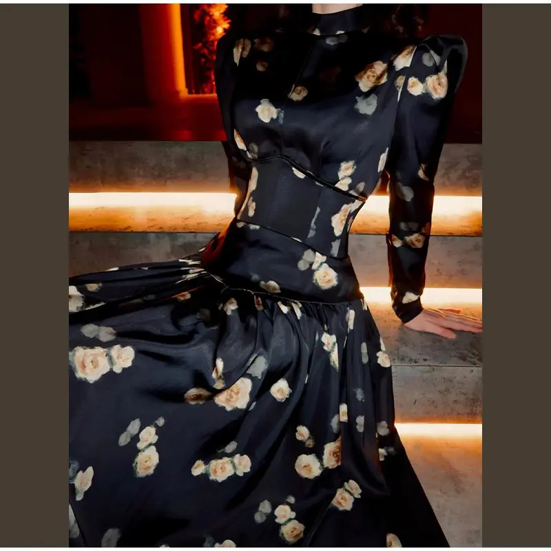 Damen Polka Dot Maxikleid mit hohem Kragen, Schlüsselloch-Ausschnitt, Puffärmeln, fließendem Schnitt – Lässiges Alltags- und Date-Night-Kleid, schickes Damenkleid – Detail 11
