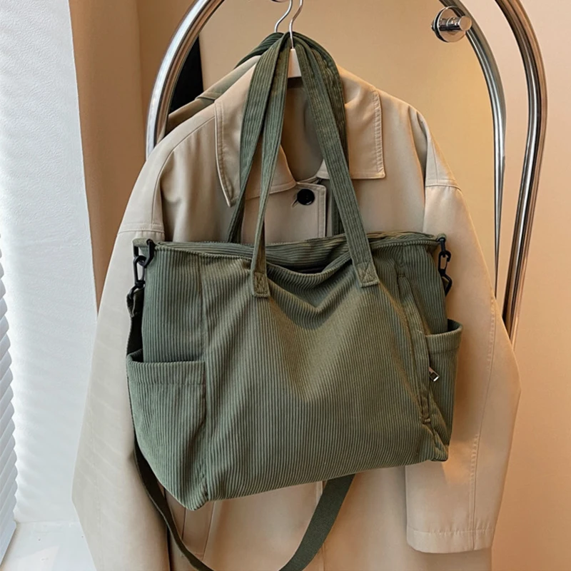 Corduroy Tote Bag Multi-Pocket