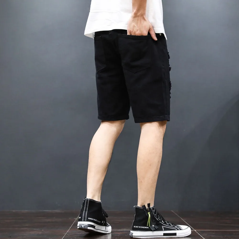 Invisible Open Crotch Outdoor Sex Summer Ripped Denim Shorts Men's Casual Jeans Streetwear Trend Five Points Pants Breeches