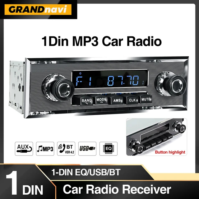 Grandnavi 1 Din Car Radio MP3 Player Classic Car Retro Audio Stereo Support FM AUX EQ USB Input In-dash Bluetooth For Benz 1