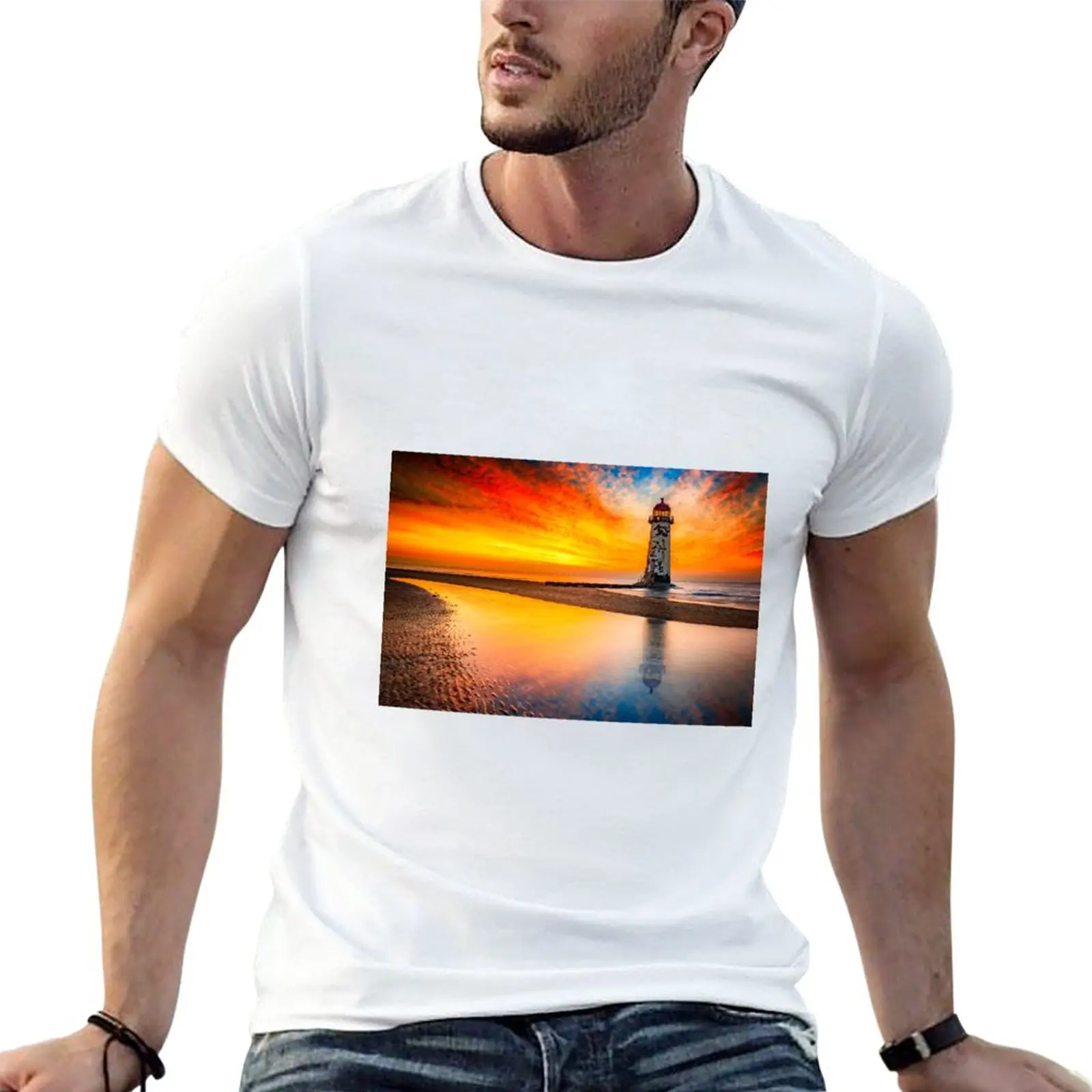 

Old Lighthouse Sunset T-Shirt korean fashion t-shirts man Short sleeve tee anime clothes slim fit t shirts for men