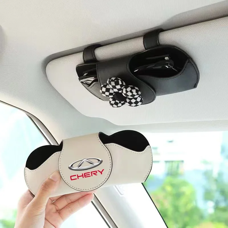 

Car Sun Visor Leather car Sunglasses Holder Car Glasses Clip Auto Accessories for Chery Fulwin QQ Tiggo 3 5 T11 A1 A3 A5 M11