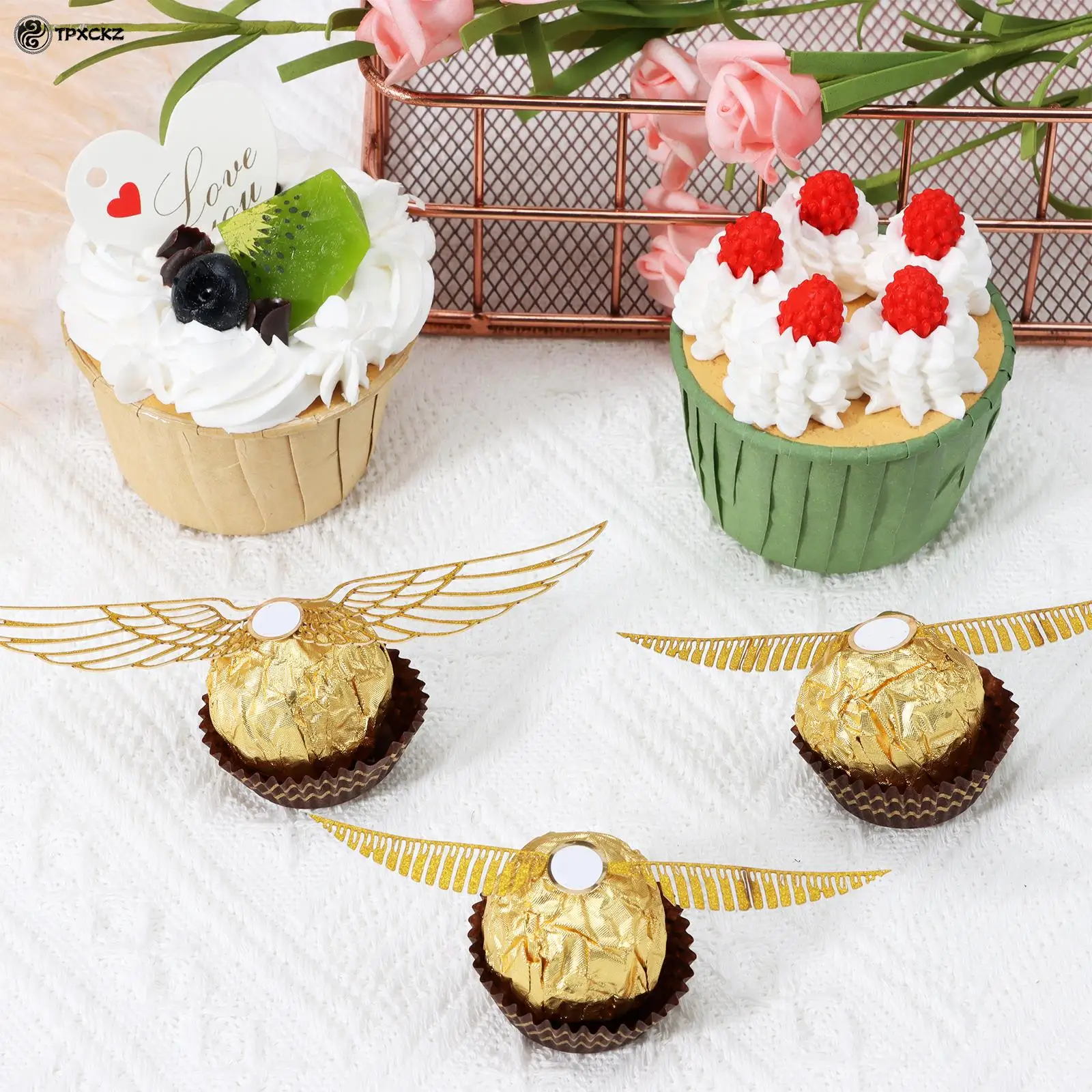 cobee Golden Wings Cake Toppers Golden Snitch Wings for Cake Decorating  Birthday Party Wings Cup Cake Topper (Golden Wings A)