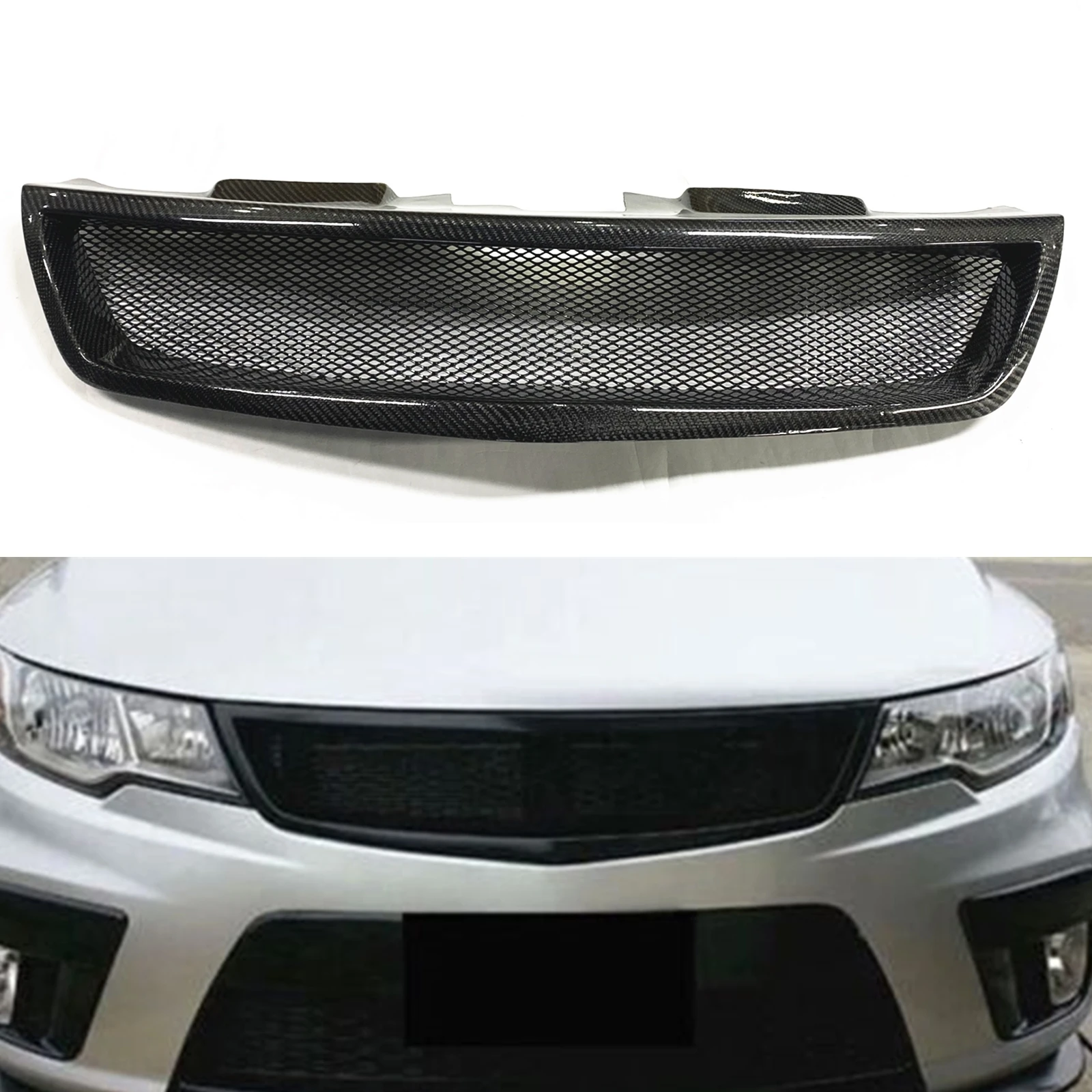 

Front Grille Grill For Kia Forte Forte5 2010 2011 2012 2013 Koup Coupe Sedan Fiberglass/Carbon Fiber Car Upper Bumper Hood Mesh