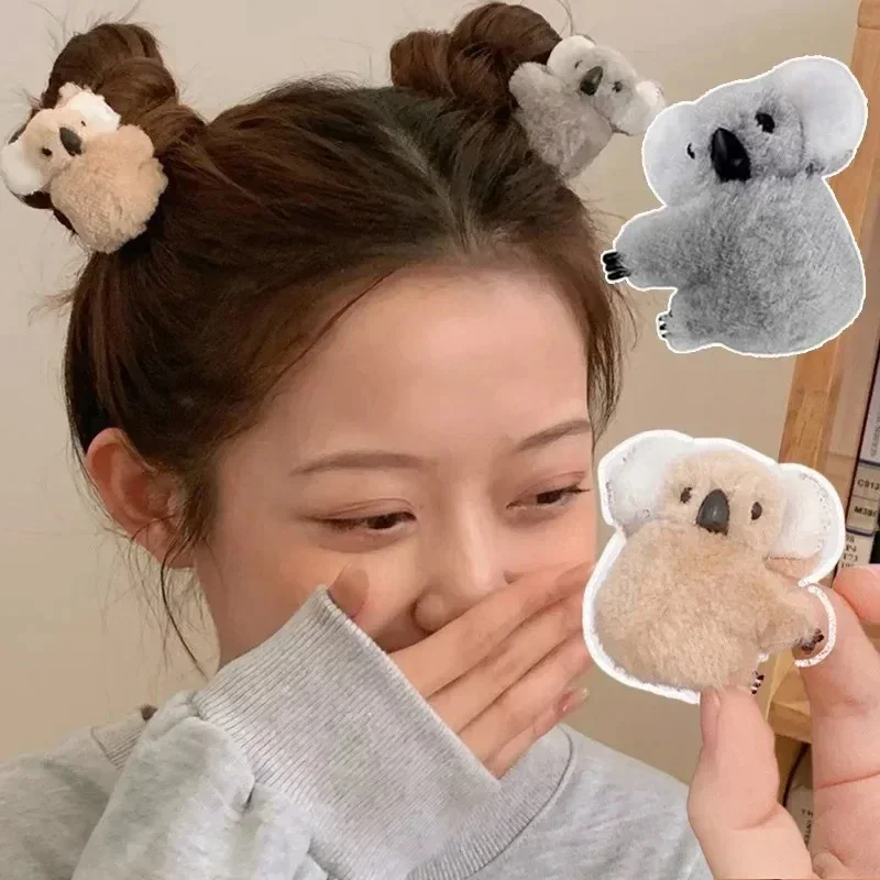 Cute Fluffy Koala Bear Hair Clips, Super Soft Plush Animal Hairpins, Koala Claw Barrettes for Women & Girls, Hair Accessories