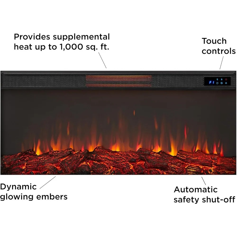 59" Landscape Electric Fireplace with Mantel for Living Room or Bedroom, Replaceable Fireplace Insert Heater, Log and Flame 6