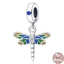 

Authentic 925 Sterling Silver Blue dragonfly Charm Fit Original Pandora Bracelets Charm Dangle DIY Jewelry Woman Fine Gift
