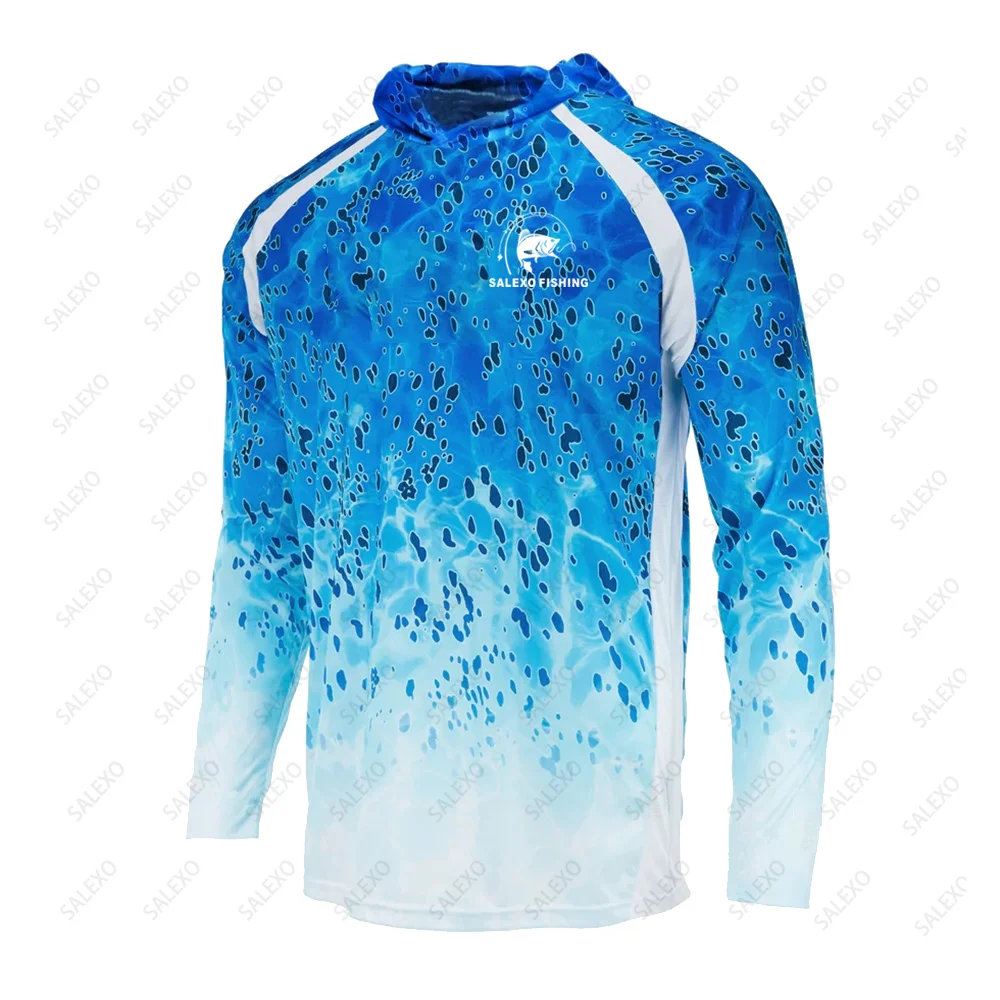 Long Sleeve Fishing Shirt Men UV Clothing Hooded Coat Sun Protection Breathable Anti Mosqui