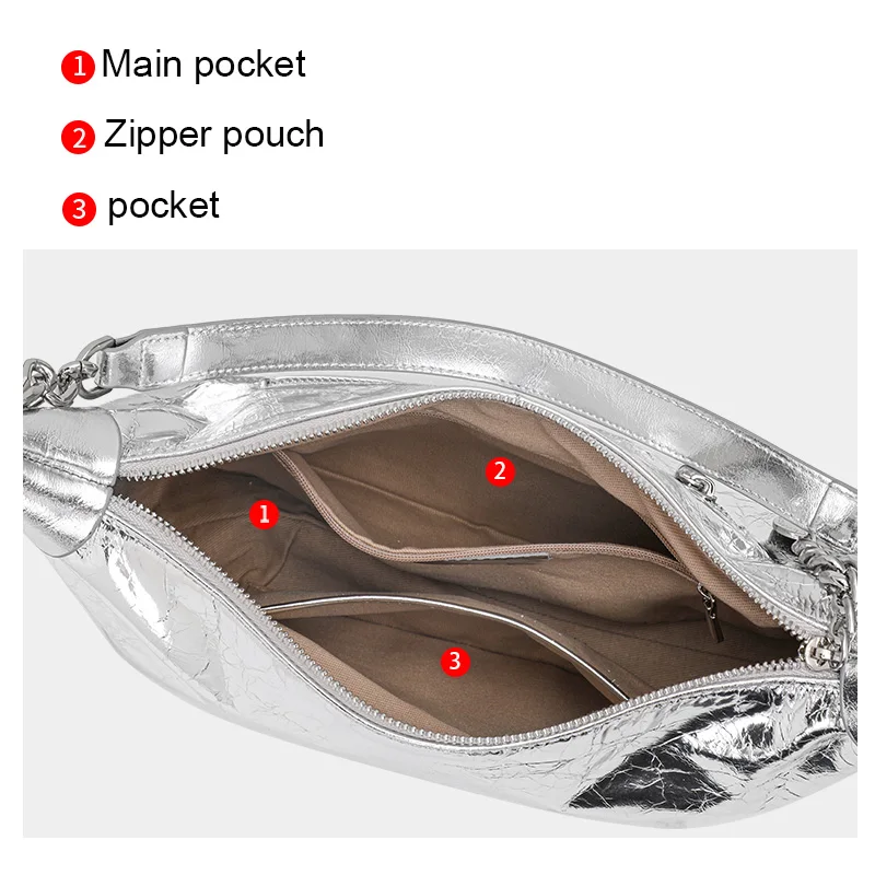 Fashionable women's underarm chain bag, made of cowhide material, in the shape of dumplings, with adjustable shoulder straps 5