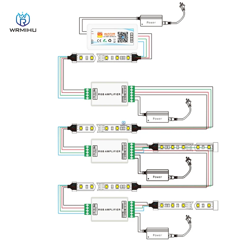 RGB LED 앰프 컨트롤러, 알루미늄 쉘 신호 리피터, 스트립 라이트 테이프 컨트롤러, 고속, DC 12V, 24V