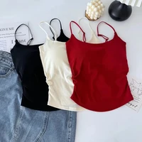 Fashionable and Versatile Solid Color Slim Shoulder Strap Camisole Vest Women Chest Cushion Summer Thin Base Underwears 2