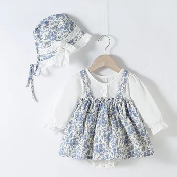 Neonate body + cappello stampa cuciture cotone manica lunga neonate tuta autunno primavera abbigliamento bambino