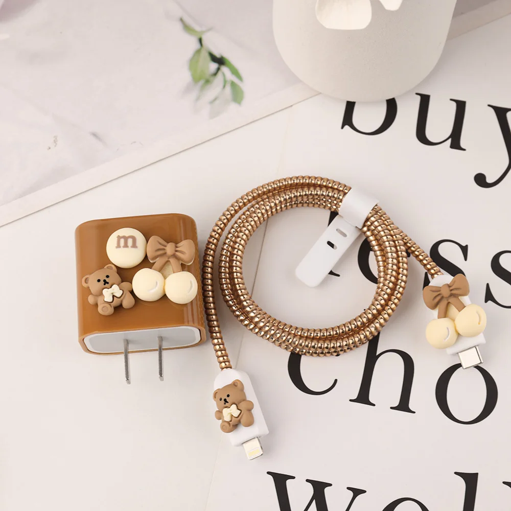 Cute Bear Charger Case for iPhone 16-11 with Fast Charging Head and Cable Organizer cable organizer charger protective cover charger protector charger protective case phone adapter protector