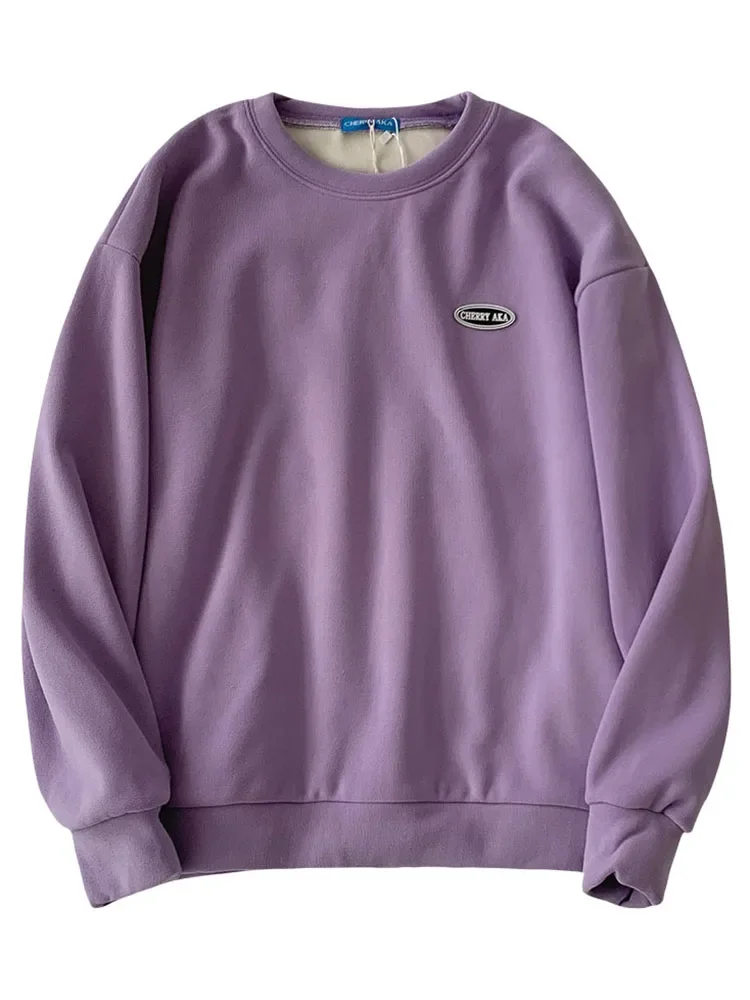 Women Sweatshirt 2021 New Autumn Winter Loose Women's Fleece Thickened Winter Pink Round Neck Top 8 Colors Oversized Sweatshirt