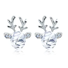  Cartoon Animal Deer Stud Earrings Small Antler Earing For Girls Kid CZ Crystal Stone Christmas Gift Jewelry Women pendientes 
