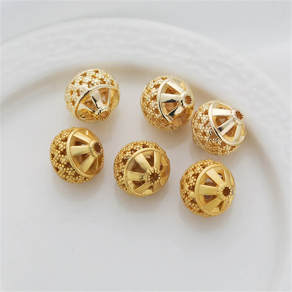 

18K Matte Gold Hollowed Out Lantern Flower Ball 14K Gold Plated Spacer Beads DIY Jewelry Making Components Bracelets Accessories