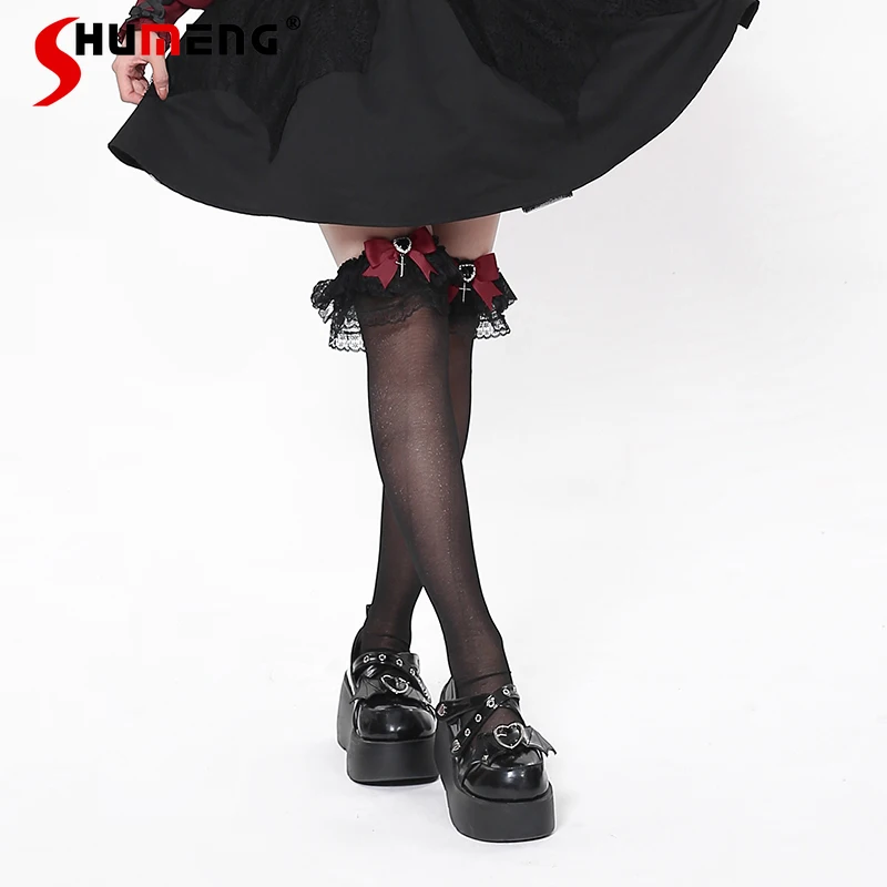 Original Cute Halloween Series Lace Bow Stockings Female 2023 Fall New Japanese Style Harajuku Kawai Tube Socks for Women