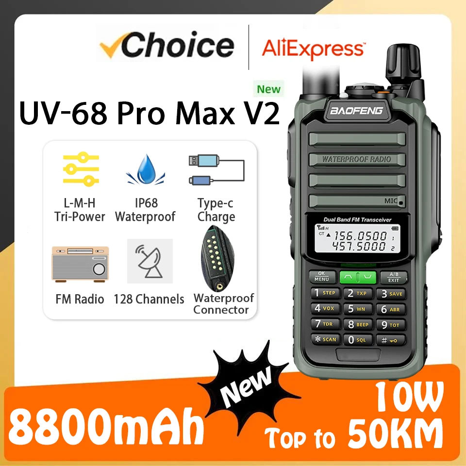 Baofeng UV-68 프로 맥스 워키토키, IP68 방수 고출력 CB 햄 장거리 UV-S22 프로 V2 UV-98 프로 휴대용 라디오, 10 W  Best5