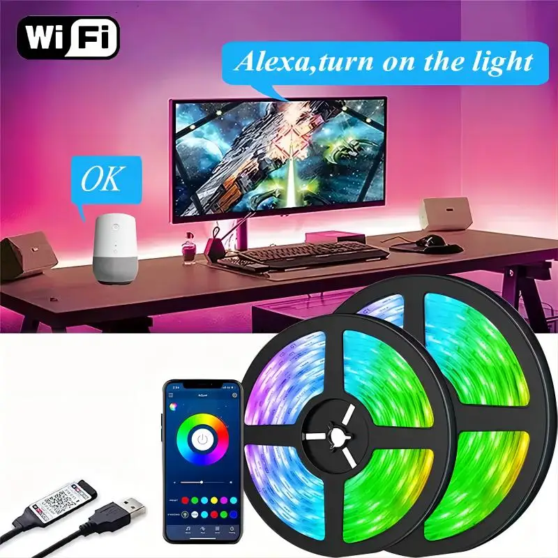 

LED Strip Light WIFI RGB5050 LED Light Alexa Wifi Flexible Tape LED Diode Ribbon For Room Decoration TV BackLight Magic Home