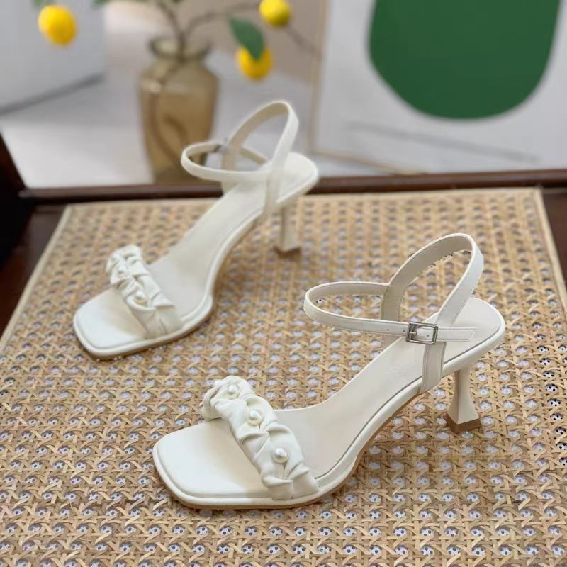 One-word Sandals 2025 Summer French Temperament Stiletto 6CM High Heels Square Toe Sandals Heels Women Shoes