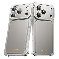 Premium Genuine Leather Shockproof Phone Case with Metal Frameless Design - iPhone 16 Pro (Titanium)