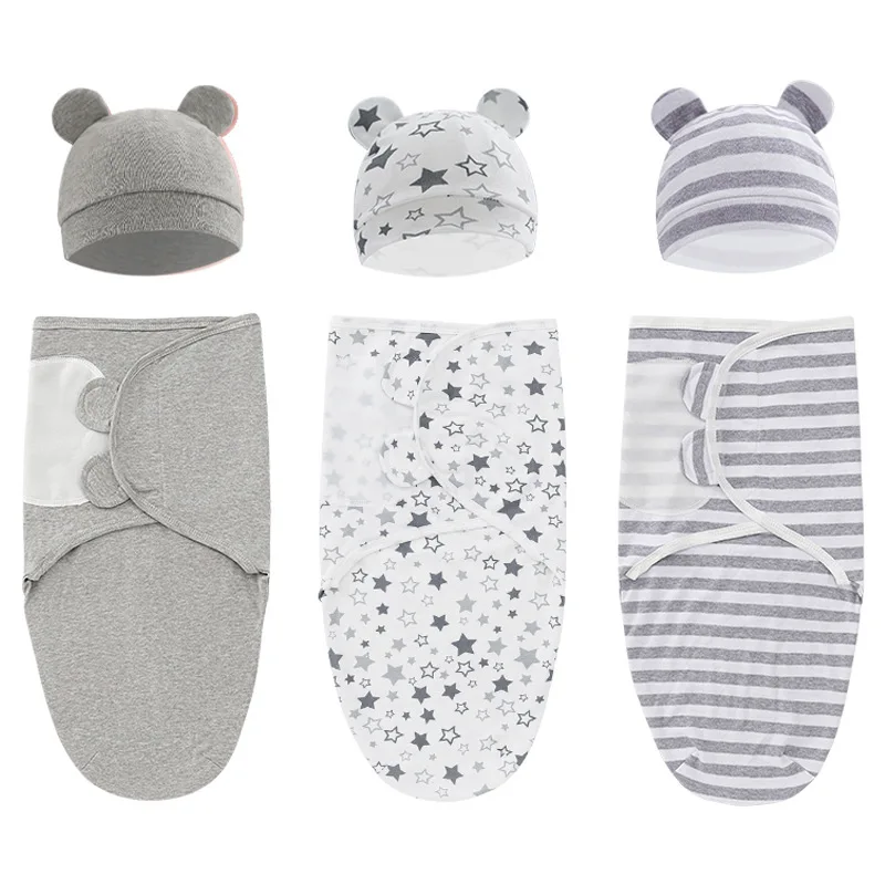 Muslin Diapers Cotton Cloth Sleepsack Baby Swaddle Blanket Wrap Squares Hat Sets Beanie Infant Adjustable Newborn Sleeping Bag