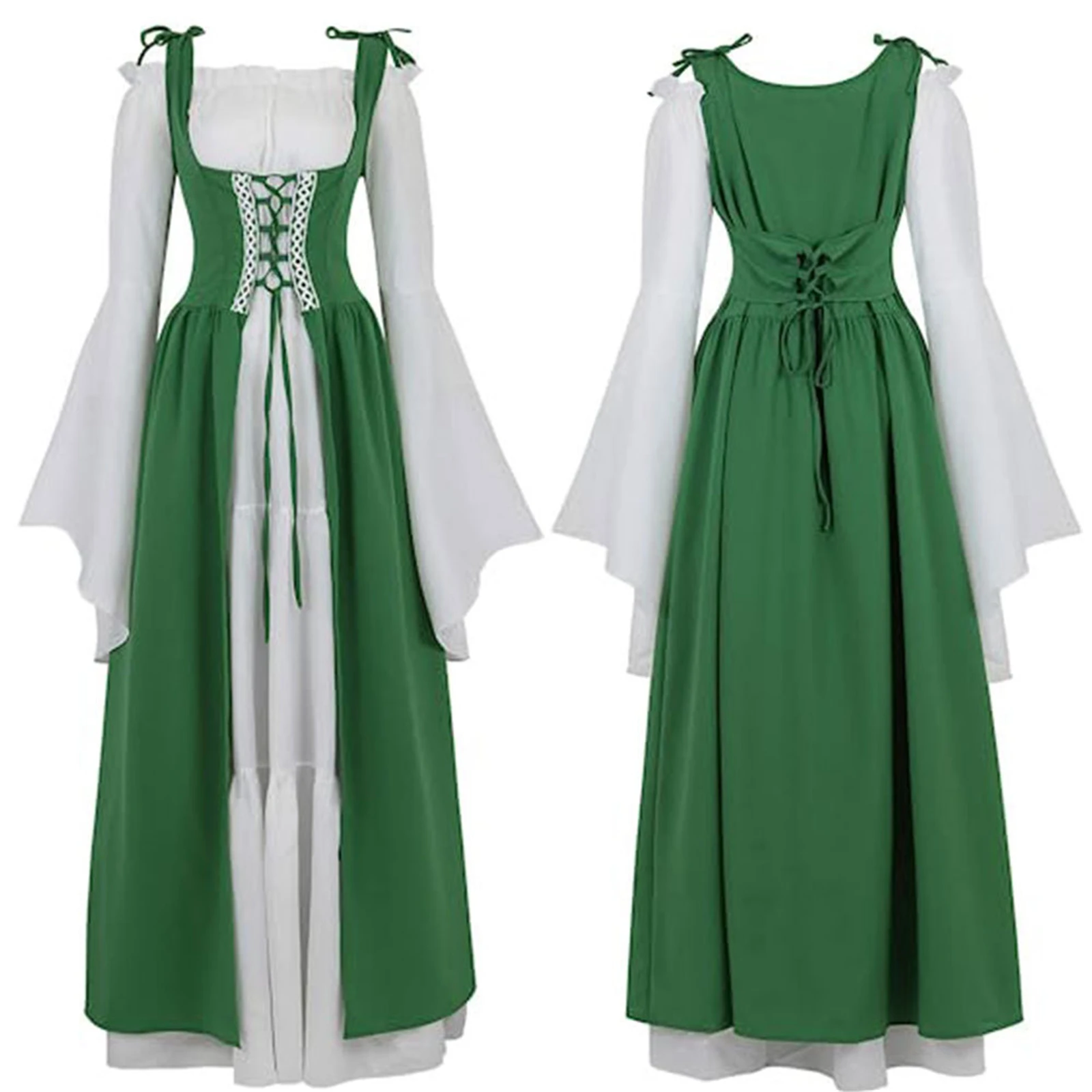 thumbnail image 1 of Vestido medieval retro con escote cuadrado y cintura acampanada, vestido renacentista de la Edad Media, traje europeo para fiesta de carnaval y Halloween, 1 of 5