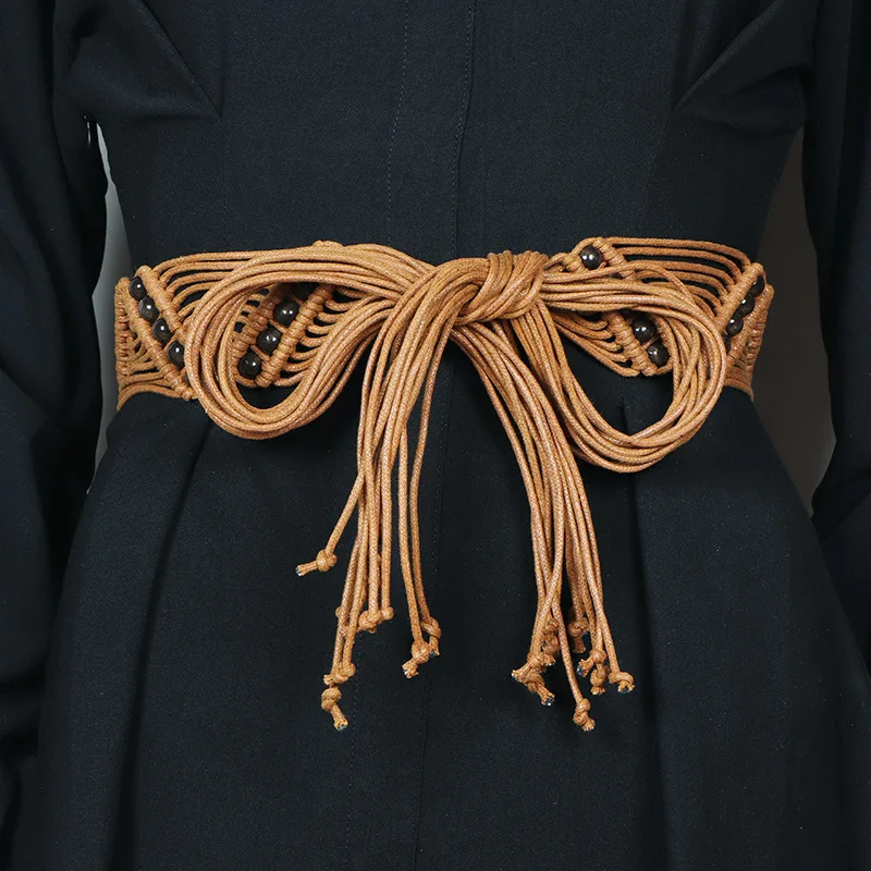 

Women Woven Tassel Belt Braided Waistband Tie Strap Boho Girls Wide Waist Rope Chain Waist Belts For Dress Waistband Accessories