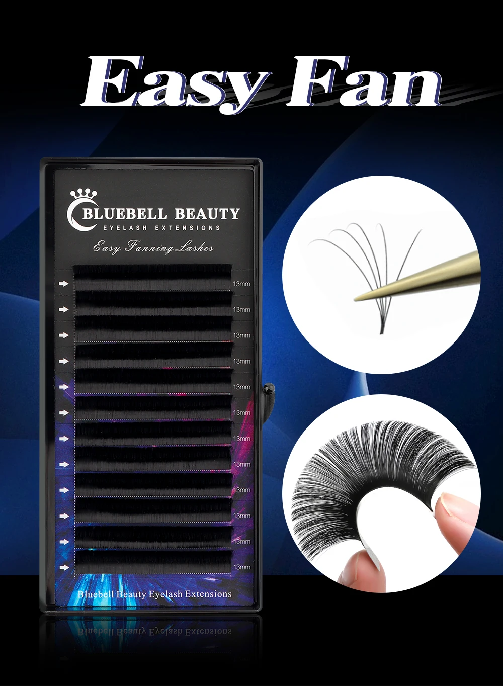 Bluebell Beauty Easy Fan Fast Fanning Volume Lashes Autofans Fake Eyelash Extension Faux Mink Eyelashes for Makeup Tools
