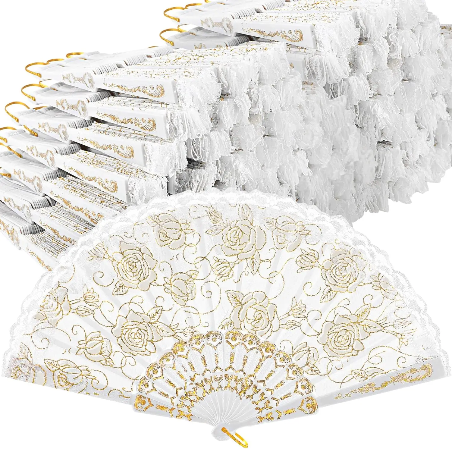 

Pieces Rose Lace Floral Hand Fans Gold Retro Elegant Chinese Folding Fan White Vintage Bridal Handheld Dancing Fan Props for Wed