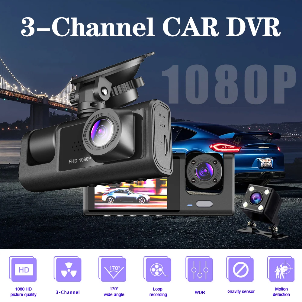 3 Kameraobjektiv Auto DVR, HD 1080P Dash-Kamera Dual Lens Dashcam Video  Recorder Auto Parküberwachung Insede IR Nachtsicht