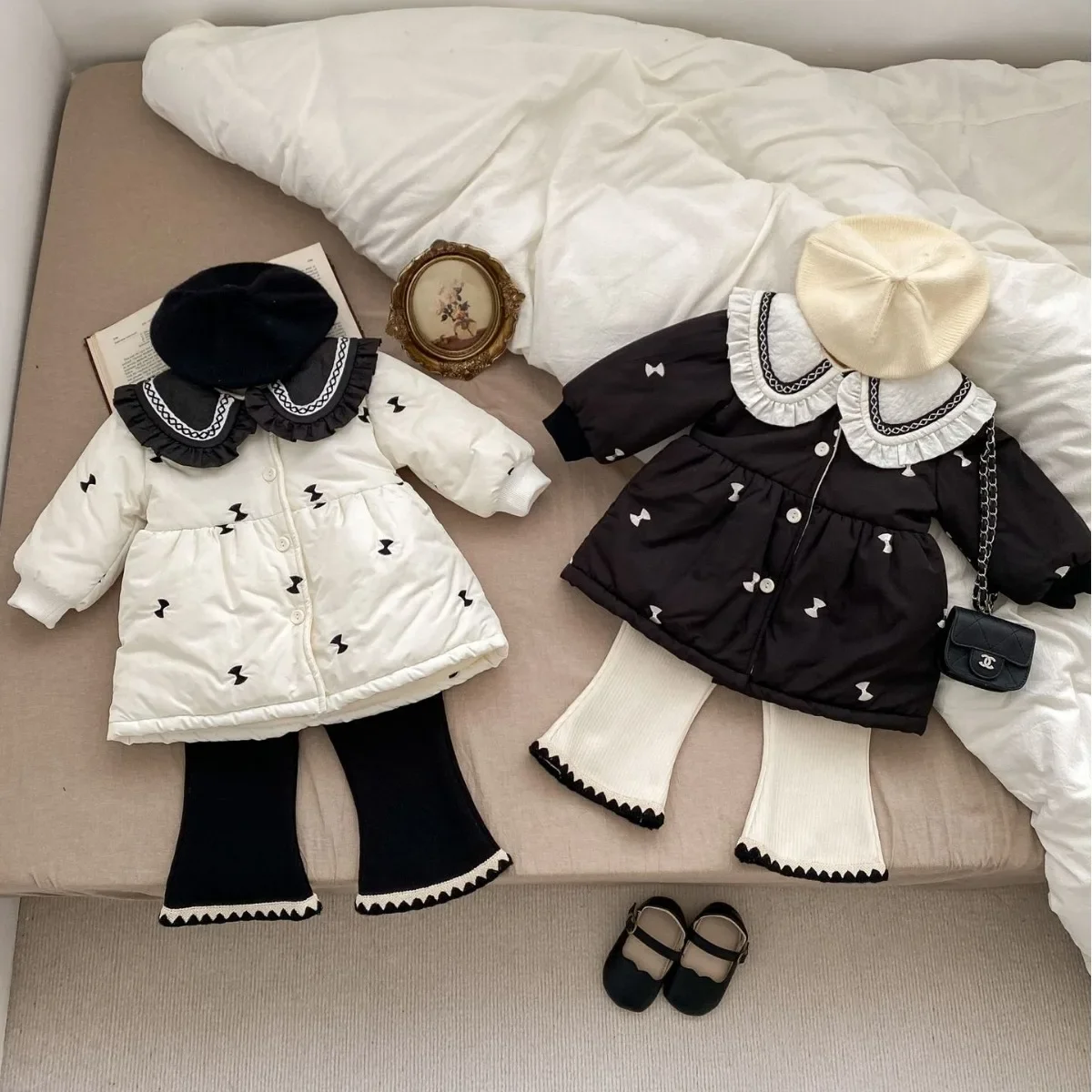 6M-3Y Girls Outerwear Long Sleeves Winter Clothes Single-breast Korean Fashion Big Collar Fashion Fleece Thicken Children Jacket