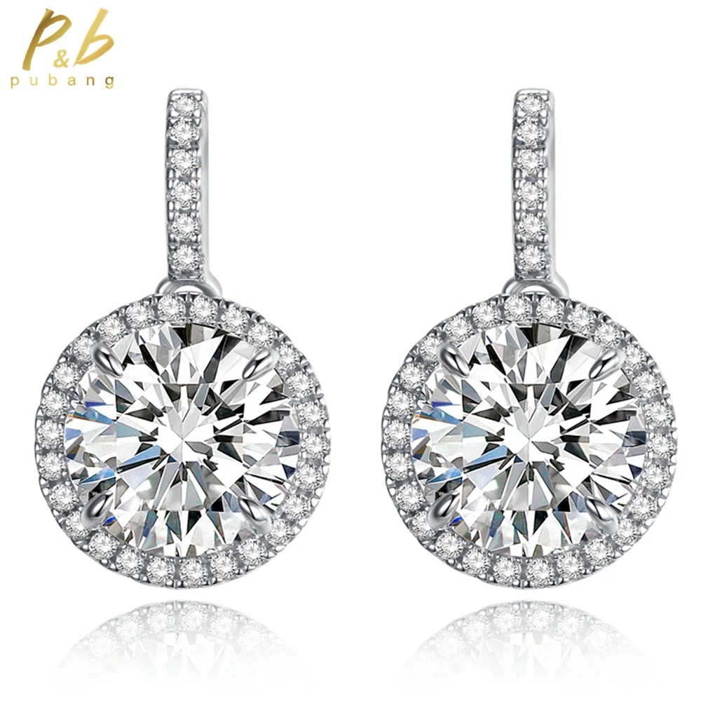 Pubang Fine Jewelry 100% 925 Sterling Silver Round Sapphire Creato Moissanite Cocktail Orecchino A Goccia Per Le Donne Regalo Dropshipping