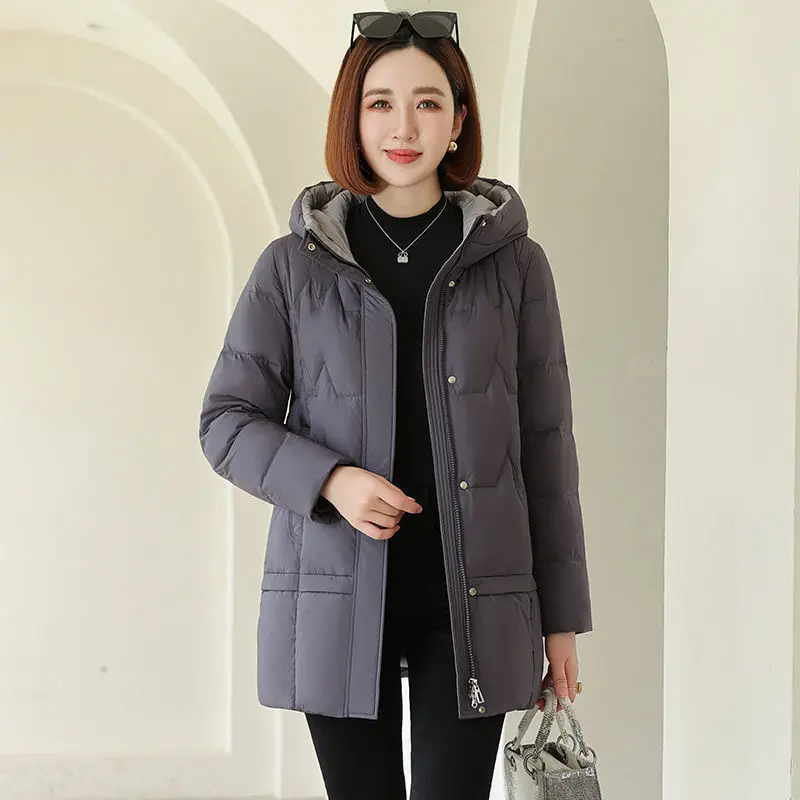 2023 New Women Down Jacket Winter Coat Mid Length Version Parkas Loose Large Size Thick Outwear Hooded Leisure Time Overcoat