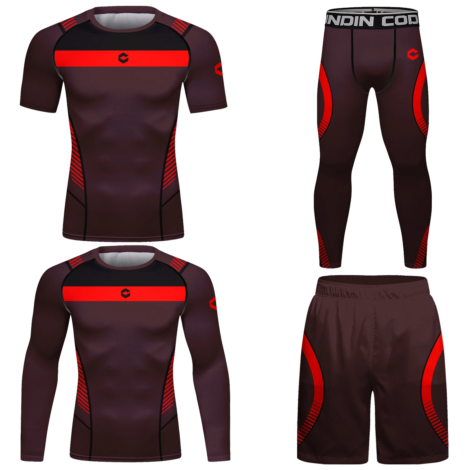 

Hign Quality Outdoor Bodybuilding Sportsuit Rash Guard Jiu Jitsu Bjj T-shirt+MMA Shorts Set Men Red Fitness Kickboxing Tracksuit