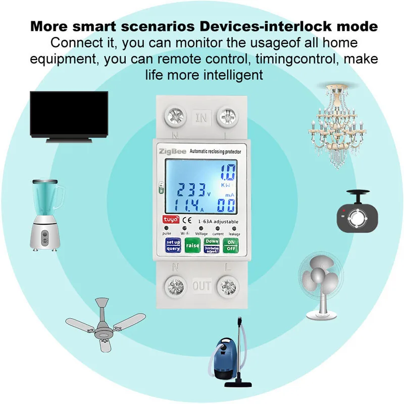 Smart Meter Single Phase 63A AC90V-300V WiFi Smart Switch