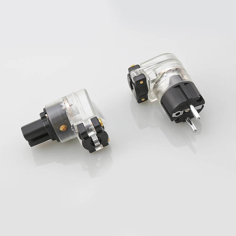 HiFi IEC C13 암 소켓 로듐 도금 전원 커넥터 Schuko 플러그 DIY 전원 케이블 어댑터용 L자형 직각 EU 플러그