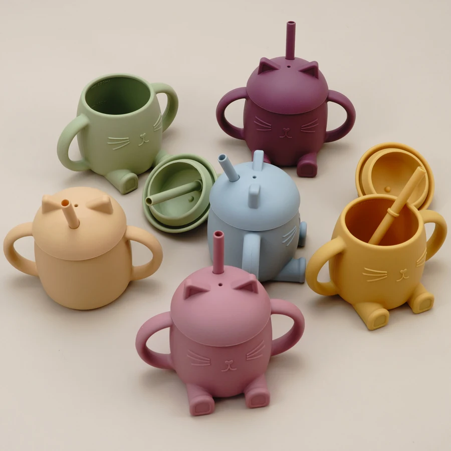 250ML Newborn Feeding Drinkware Cup Infant Learning Baby Bottles Anti-Hot Leakproof Silicone Tableware Toddler Water Bottle 5