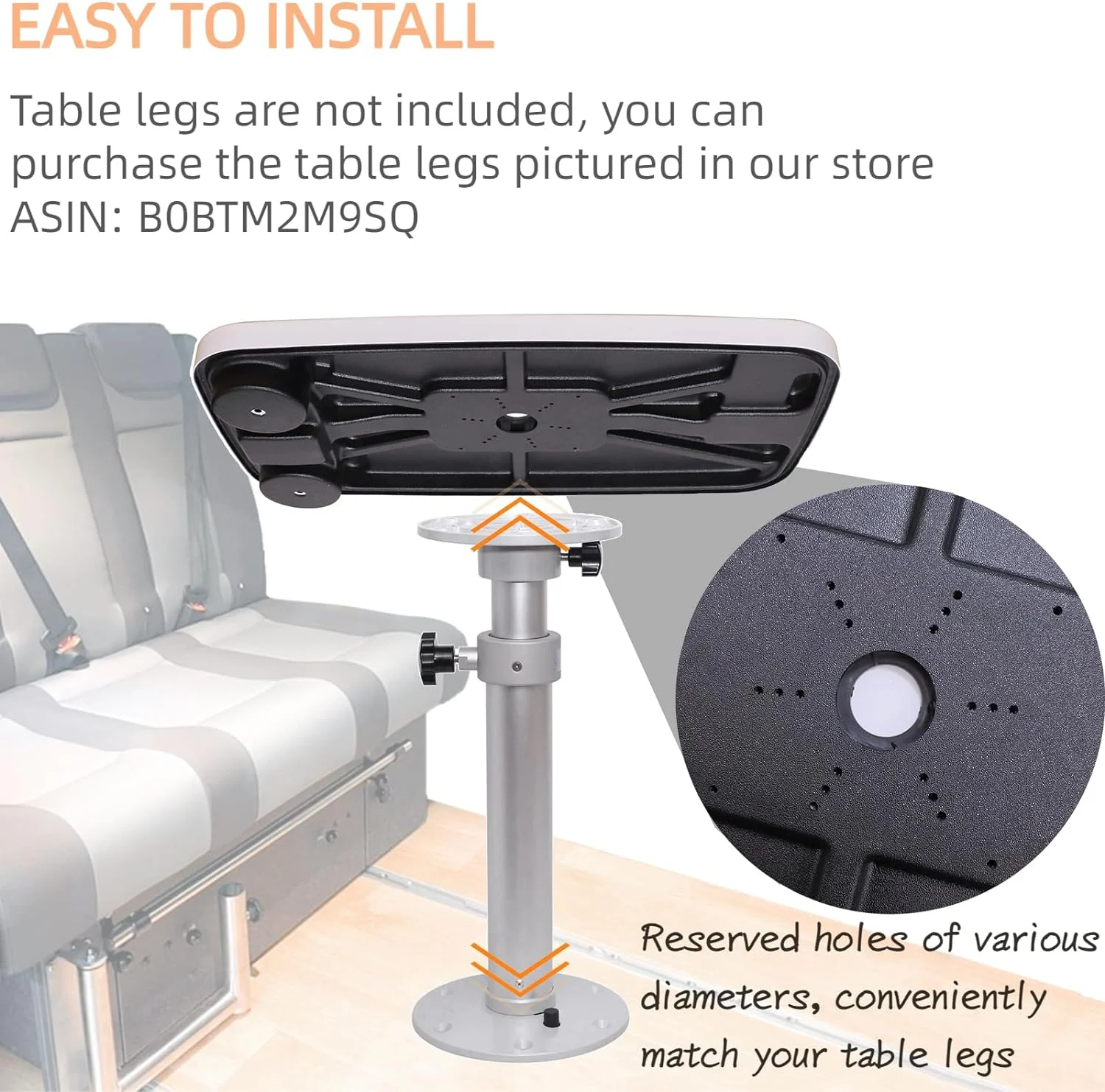 Adjustable Height RV/ Boat Table – 22-28 Inch Solid Wood Table With 4 Cup Holders & Support Rod