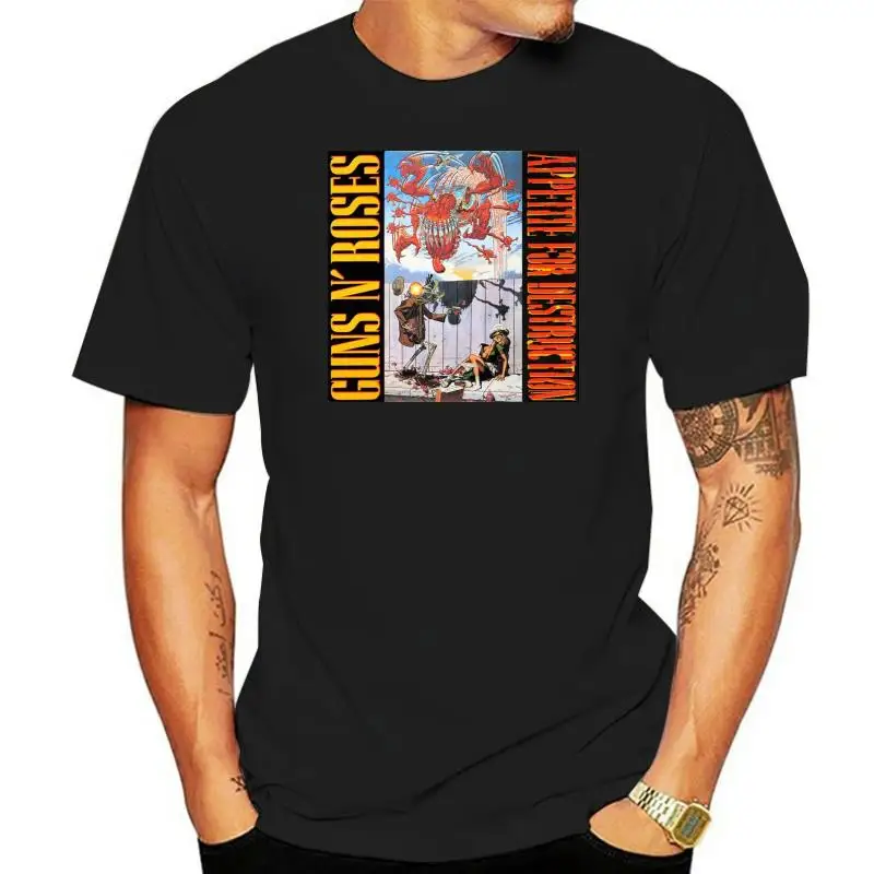 Nuove Pistole N Gnr Rose Dell'Appetito Per La Distruzione Maglietta Nera Da Uomo Taglia S A 3Xl Fashion Cool Tee Shirt