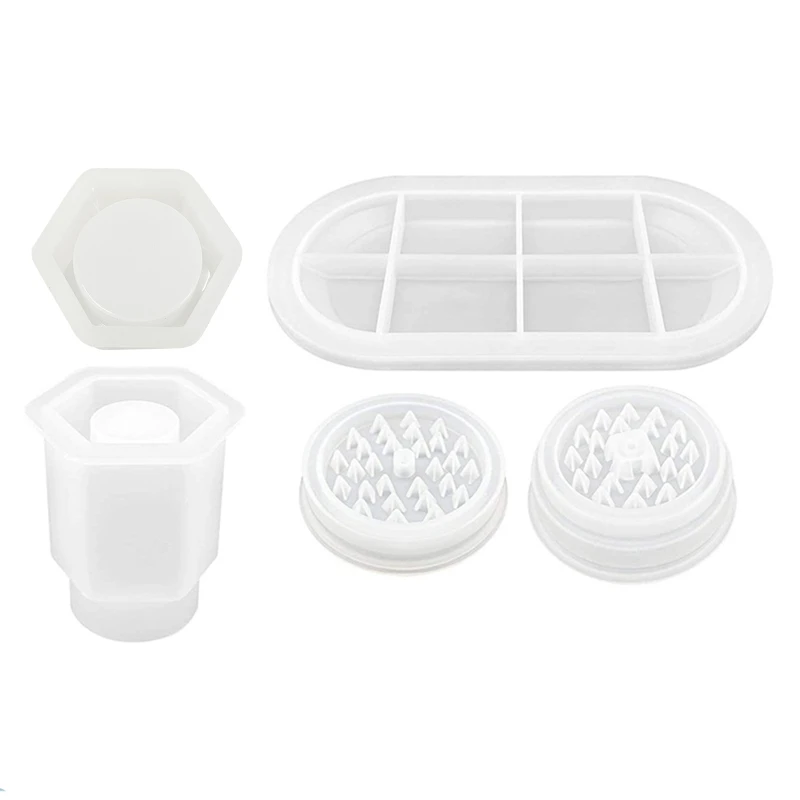 Grinder Resin Mold Dish Mold and Hexagon Jar with Lid Silicone Molds