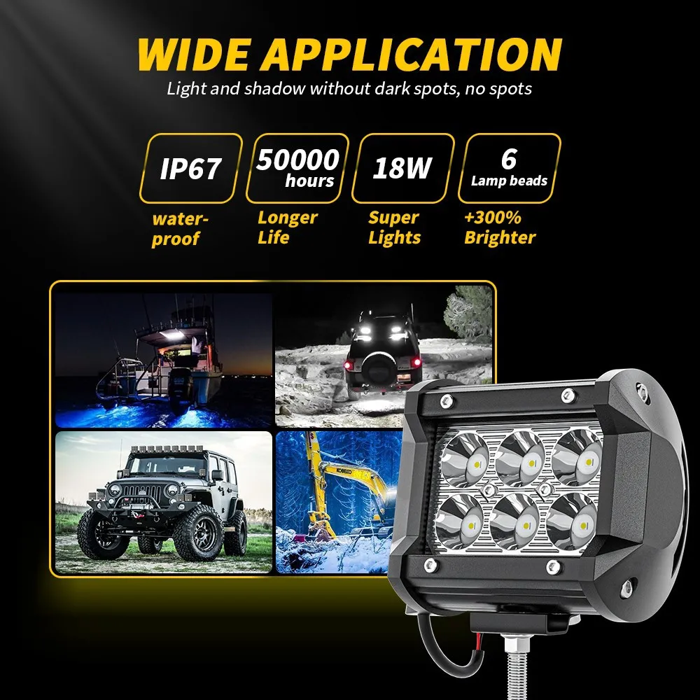 

Led Lights For Vehicles 4-Inch Strip Light 18W Off-Road Driving Light Control Harness Set LED Work Light Accessories For Vehicle