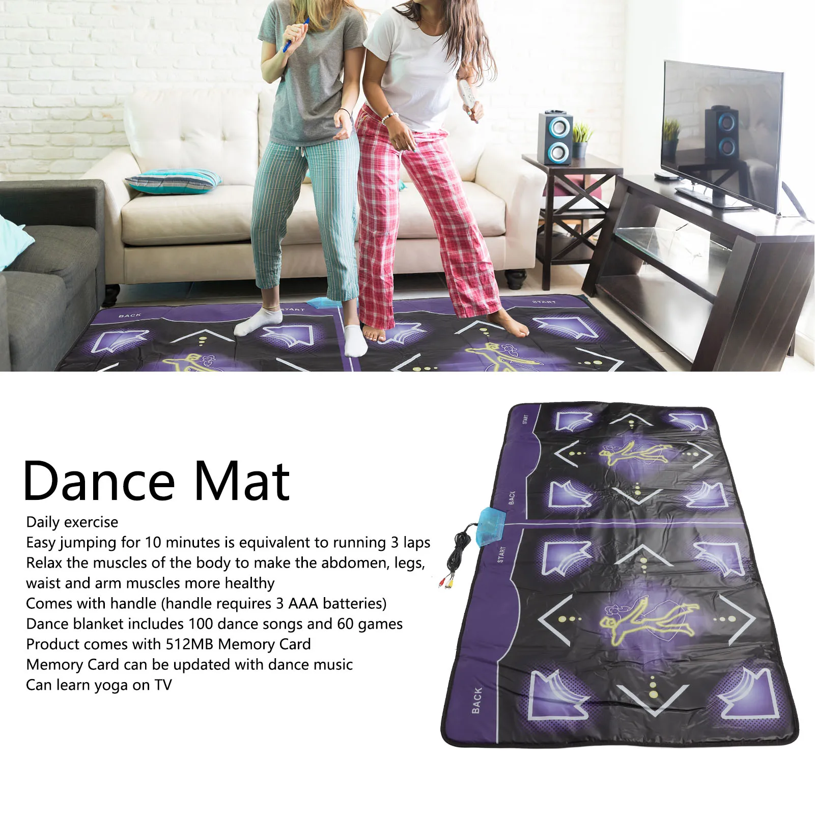Dance Machine Dance Mat Mat Adult and Children's Double Floor with Handle Support Memory Card Double Dancing Pad