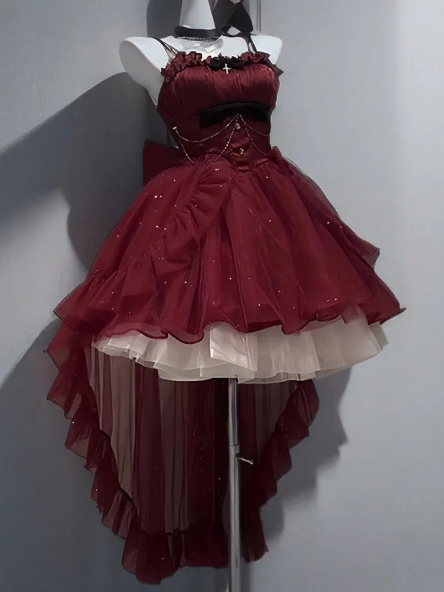 Lolita dress summer new version can be salty or sweet first love feeling fashionable waist-hugging and thin shiny tail dress 3