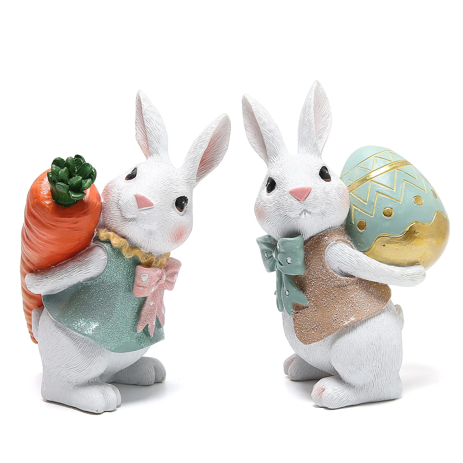 2Pcs 5.5 Inch Polyresin Bunny Decorations Spring Easter Eggs Figurines for Party Home Holiday Cute Rabbit Gifts
